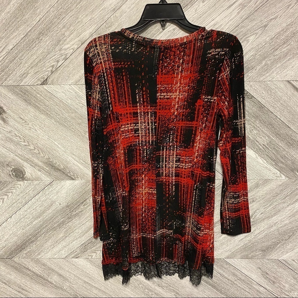 LOGO by Lori Goldstein Plaid Tunic Top Red Black Small - Picture 5 of 7